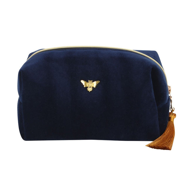 Bee-utiful Velvet Navy Blue Makeup Bag