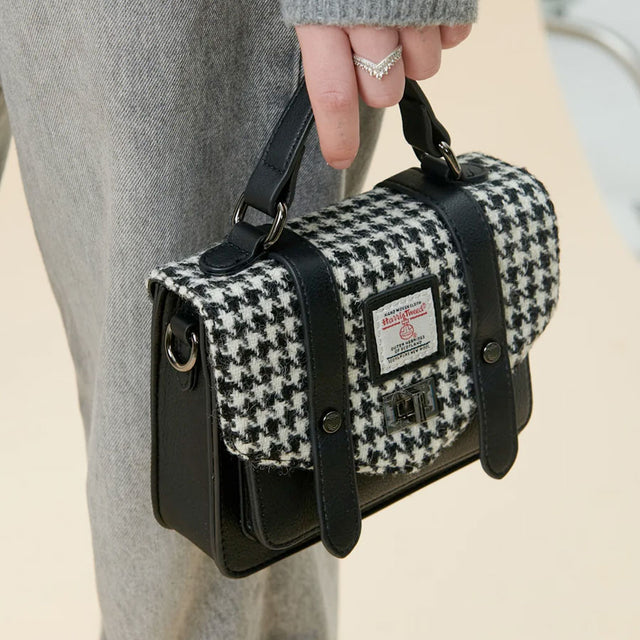 Islander Harris Tweed Black and White Dogtooth Mini Satchel on Model