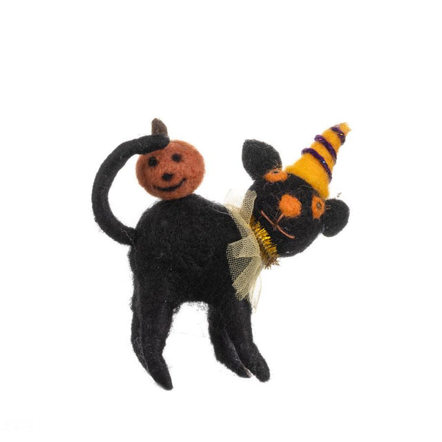 Black Cat with Pumpkin Felt Decoration