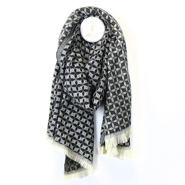 Black and White Geometric Print Scarf Pom Boutique