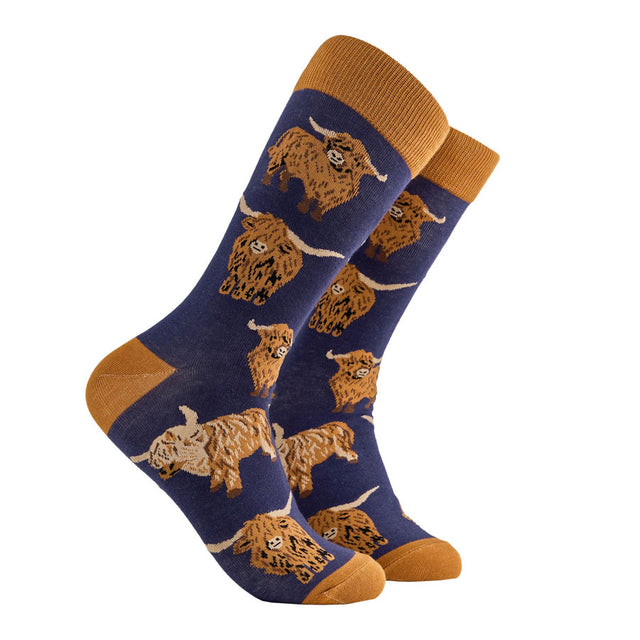 Soctopus Blue Highland Cow Men's Socks