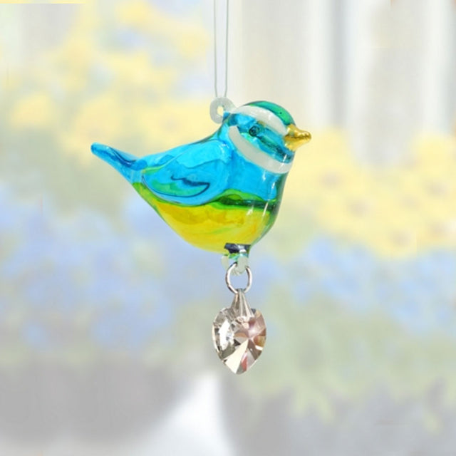 Blue Tit with Yellow Glass Bird Hanging Decoration