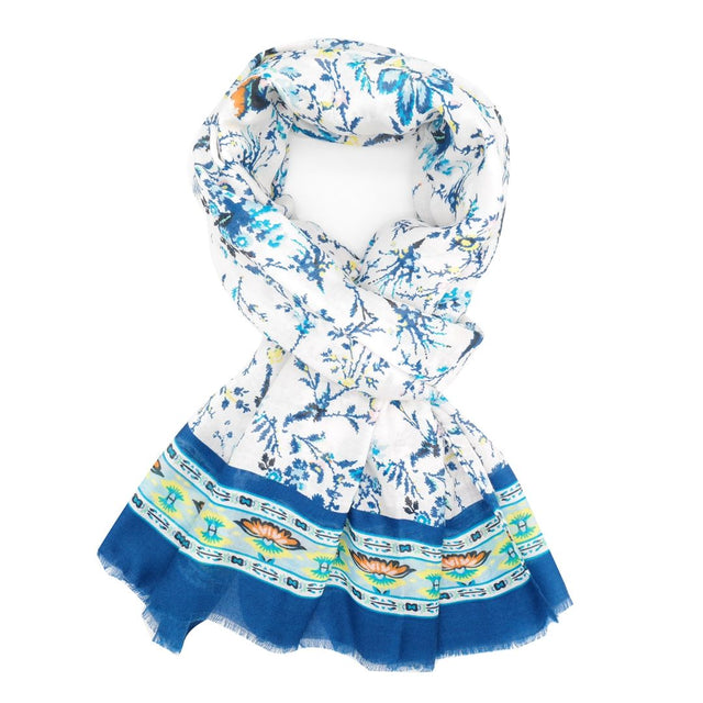 Blue Flowers Print Scarf