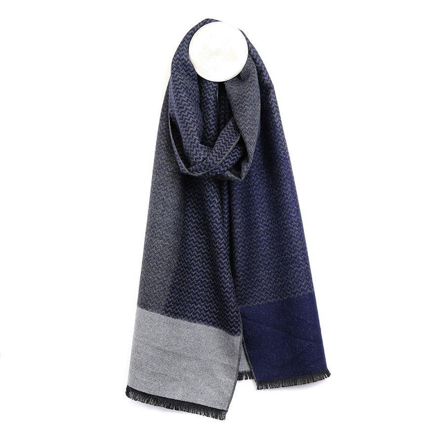Blue and Grey Herringbone Men's Scarf Pom Boutique