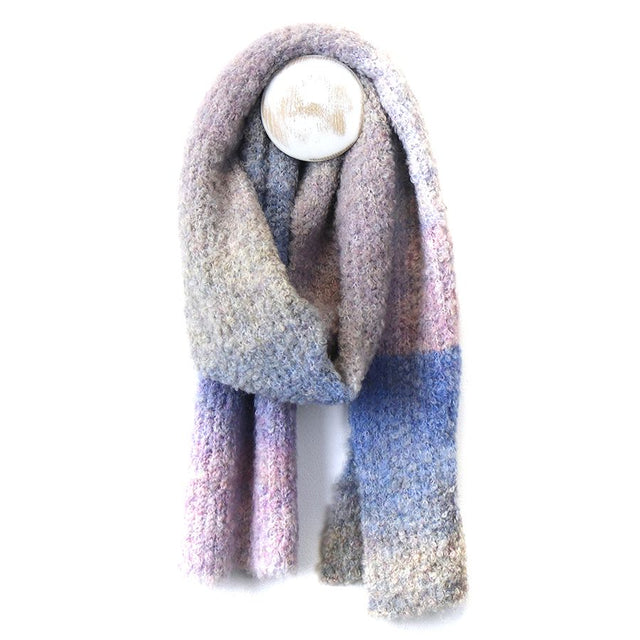Lilac and Blue Ombre Narrow Boucle Scarf Pom Boutique