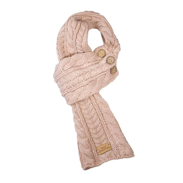 Blush Pink Aran Cable Knit Button Scarf