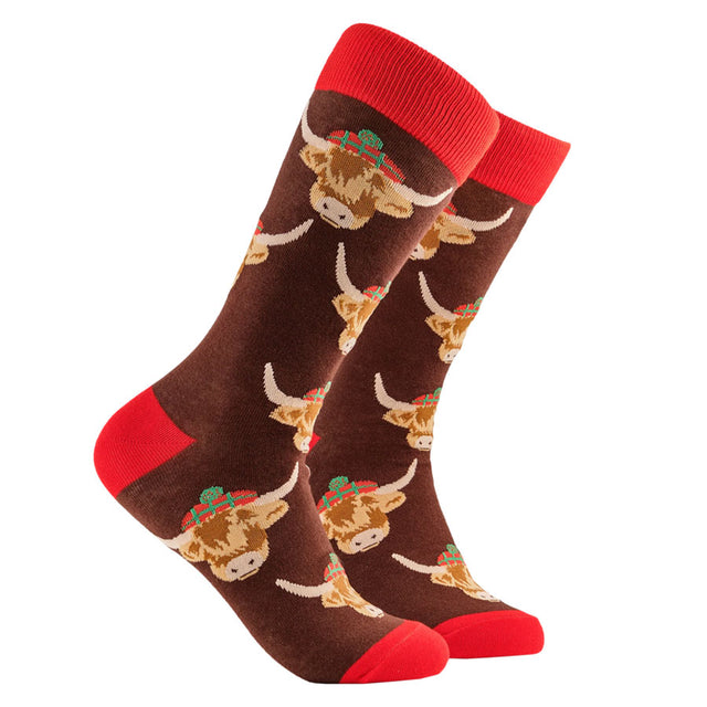 Soctopus Brown Highland Cow Men's Socks