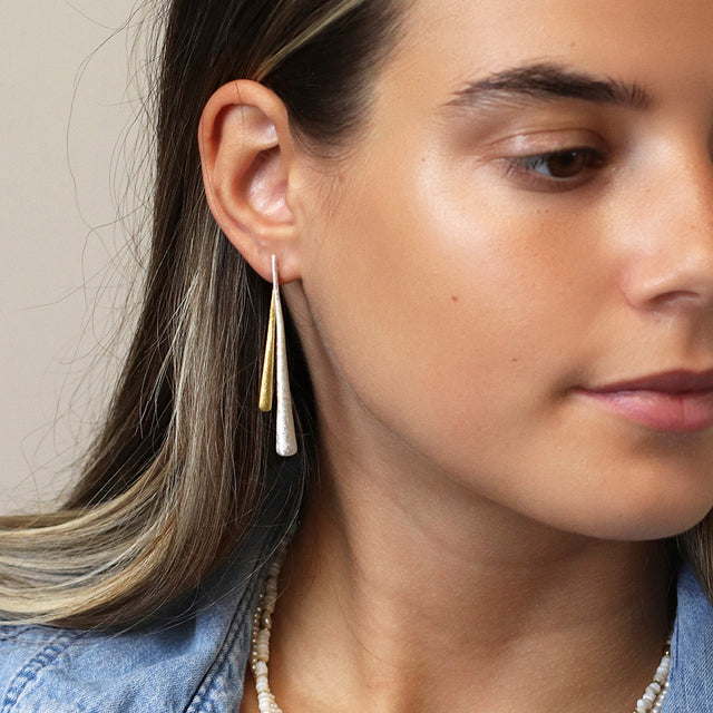 Pom Boutique Brushed Silver and Faux Gold Drop Earrings