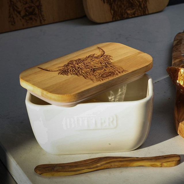 Selbrae House Highland Cow White Butter Dish