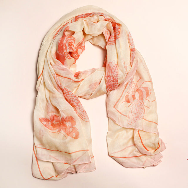 Lisa Angel Cream and Red Vintage Wildlife Summer Scarf Close Up