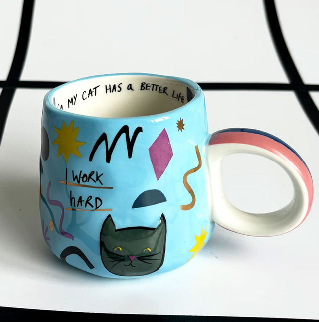 House of Disaster I Work Hard Cat Ceramic Mug