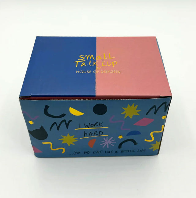 House of Disaster I Work Hard Cat Ceramic Mug Box