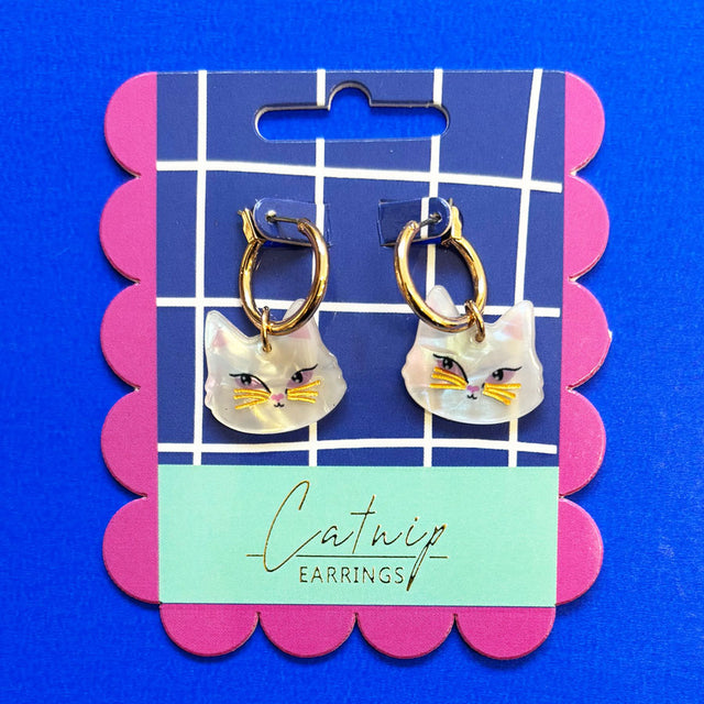House of Disaster Catnip Cat Hoop Earrings on Card