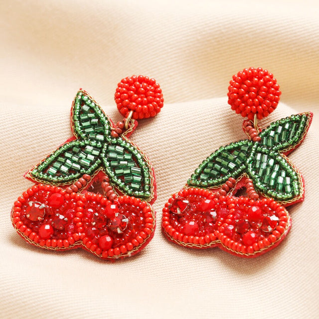 Lisa Angel Beaded Red Cherry Drop Earrings