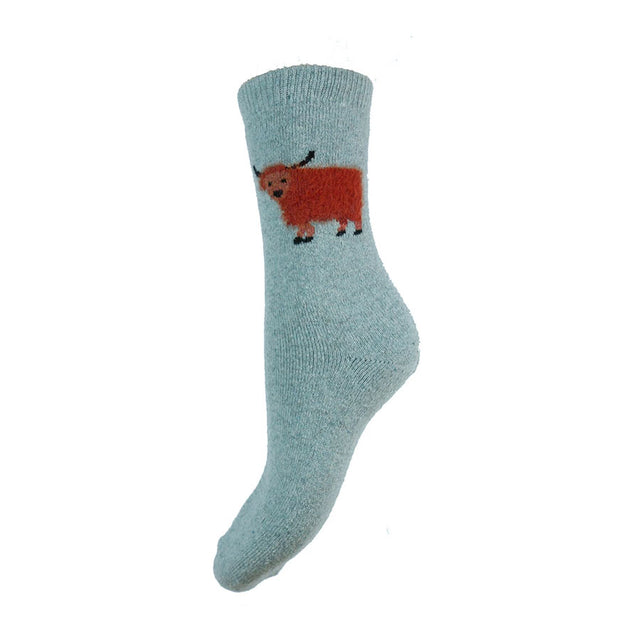 Light Blue Fluffy Highland Cow Women's Socks