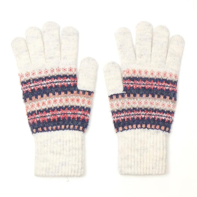 Cream, Denim and Coral Pink Fairisle Gloves Pom Boutique