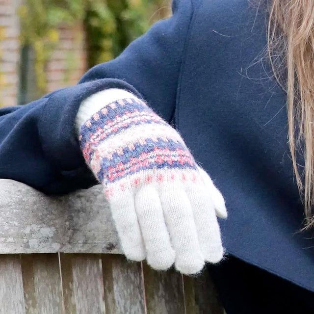 Cream, Denim and Coral Pink Fairisle Gloves2