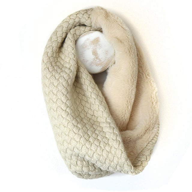 Peace of Mind Cream Viscose Blend Basket Weave Reversible Snood