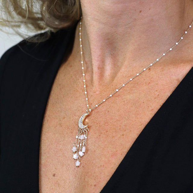 Crystal Moon and Beaded Stars Necklace Pom Boutique