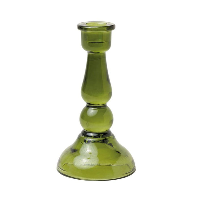 Dark Green Tall Glass Taper Holder