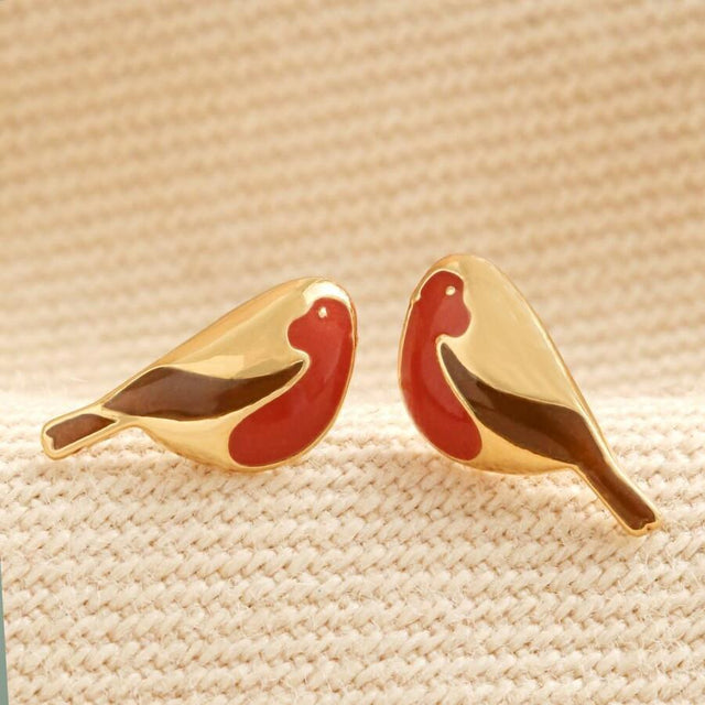 Enamel Robin Stud Earrings in Gold Lisa Angel
