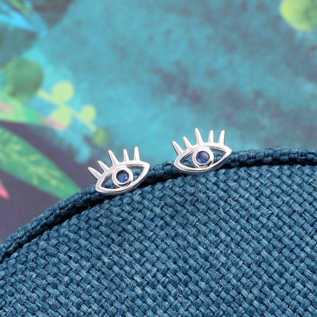 Silver The Devil Evil Eye Earrings with Lashes Close Up