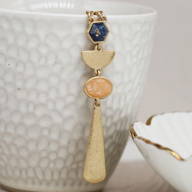 Faux Gold Geometric Drop Necklace Pom Boutique