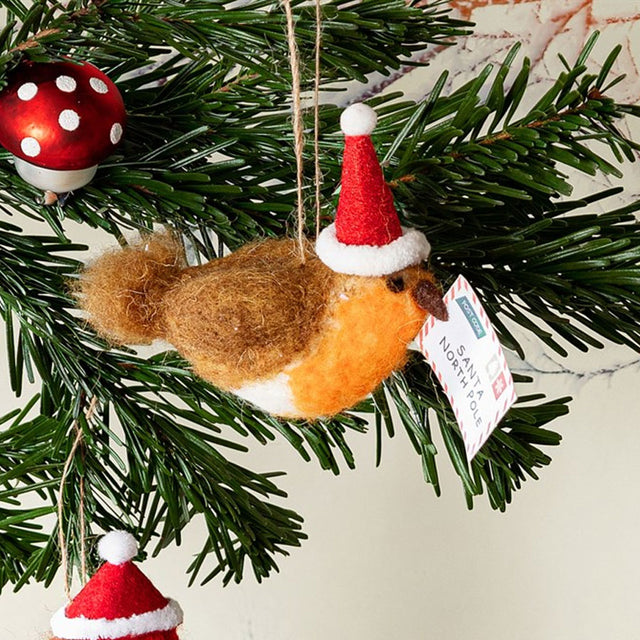 Robin with Letter to Santa Felt Hanging Decoration Sass & Belle