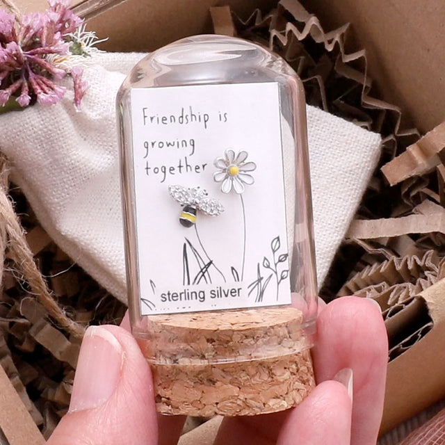 Attic Creations Silver Friendship Bee And Flower Earrings