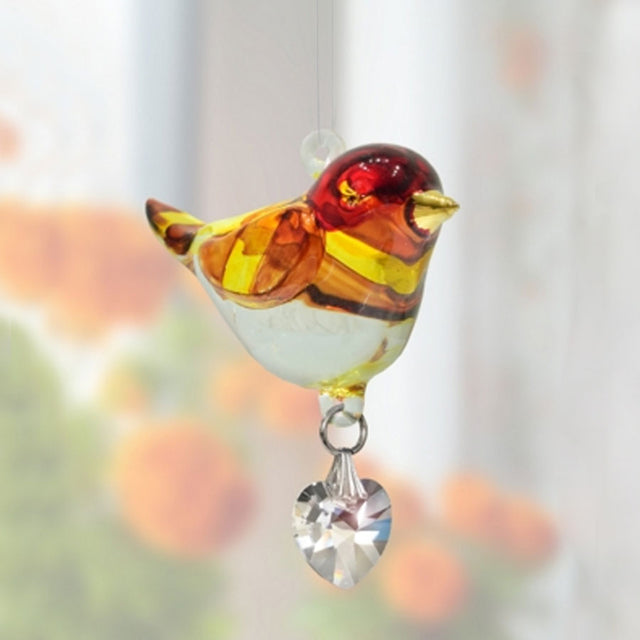 Goldfinch Red and Yellow Glass Bird Hanging Decoration