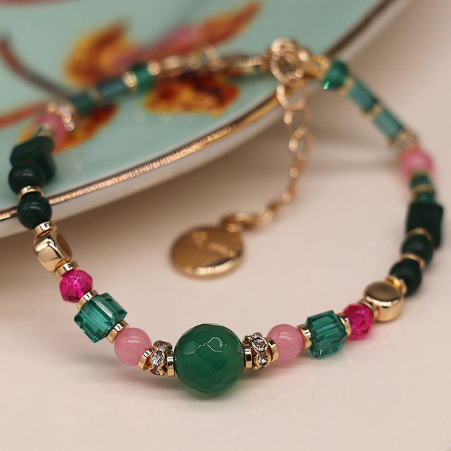 Green and Pink Multi Crystal Bead Bracelet POM Boutique