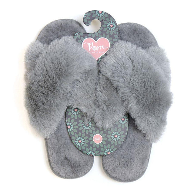 Grey Faux Fur Luxury  Slippers - Medium/Large Pom Boutique