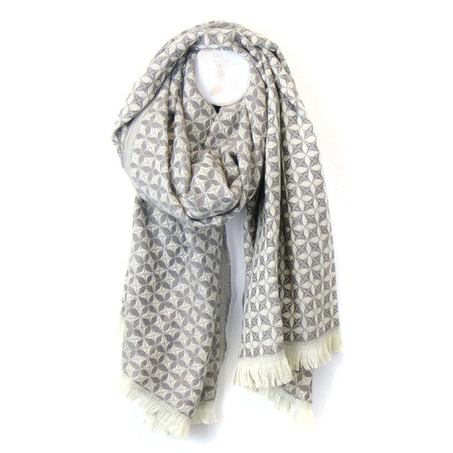 Grey Geometric Repeat Weave Scarf Pom Boutique