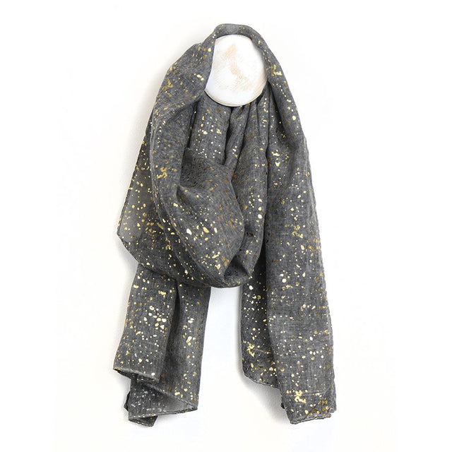 Smokey Grey with Gold Speckled Foil Scarf Pom Boutique