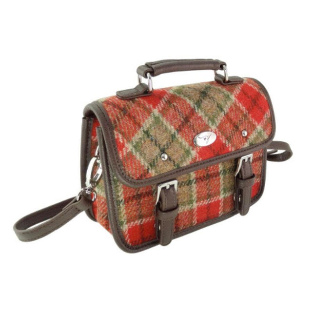 Bervie Mini Satchel in Red & Green Tartan Harris Tweed
