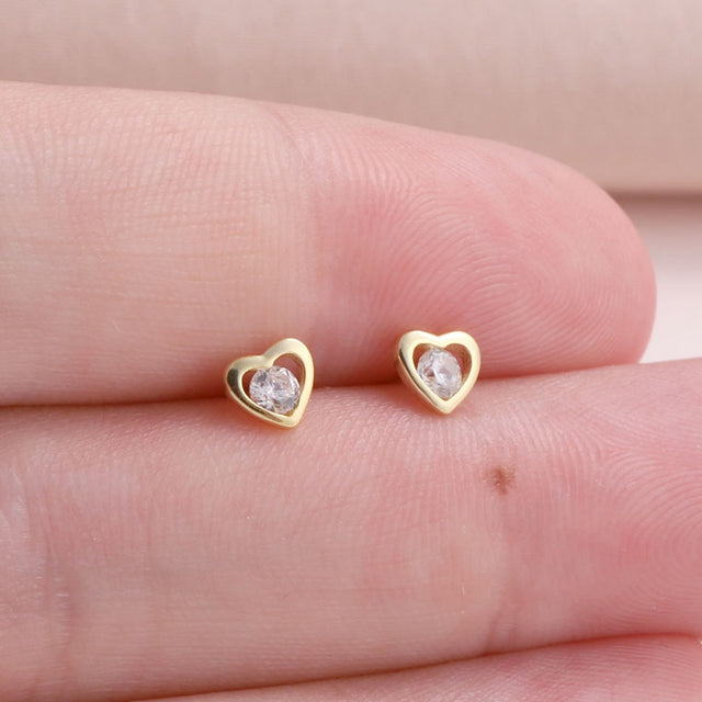 Attic Creations Showered With Love Crystal Heart Stud Earrings in Gold Close Up