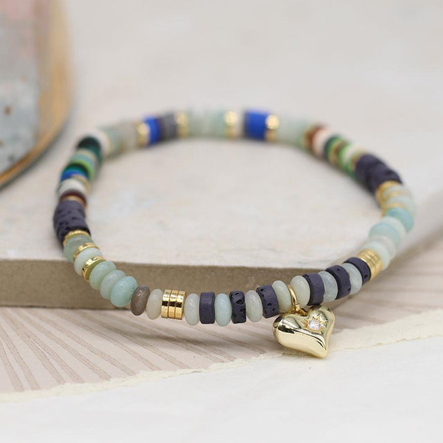 Heart Charm Bead Bracelet Pom Boutique