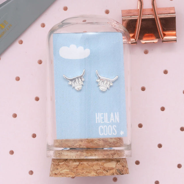 Attic Creations Silver Highland Cow Stud Earrings