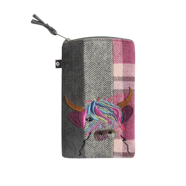 Highland Cow Applique Tweed Glasses Case