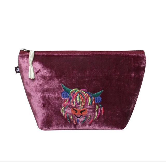 Highland Cow Plum Velvet Makeup Bag