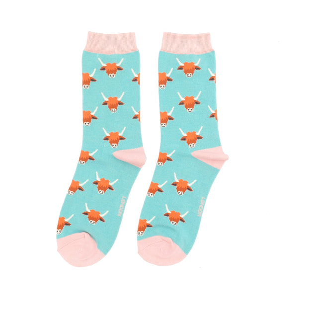 Duck Egg Blue Highland Cow Women's Socks