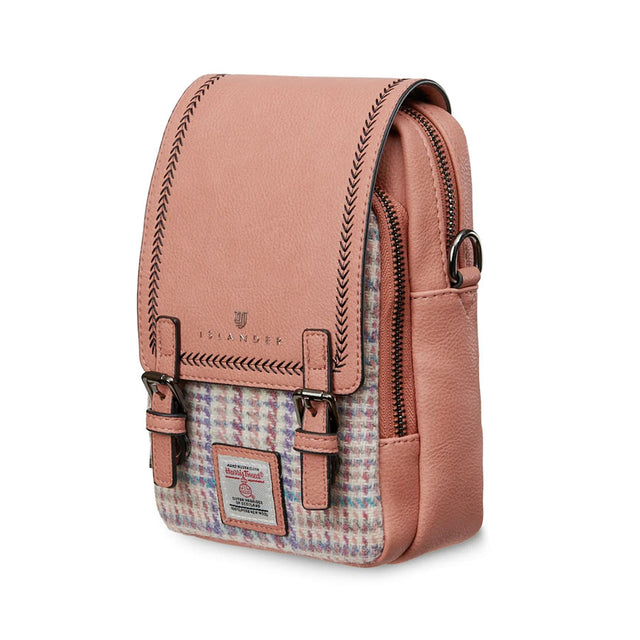 Islander Harris Tweed Purple and Pink Dogtooth Baby Jura Cross Body Bag Side Facing