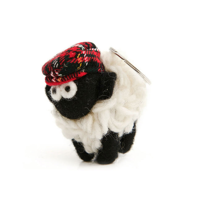 Red Tartan Flat Cap Erin Sheep Keyring