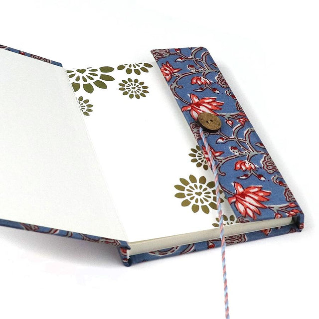 Large Blue and Red Floral Block Print Notebook 2