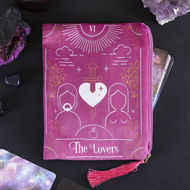 Lovers Tarot Card Pink Polyester Zip Pouch