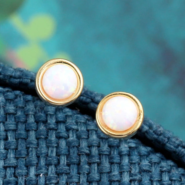 Attic Creations The Moon Moonstone Stud Earrings in Gold Close Up