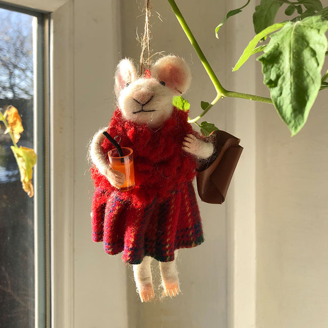 Mouse in Red Dress with Drink Hanging Decoration