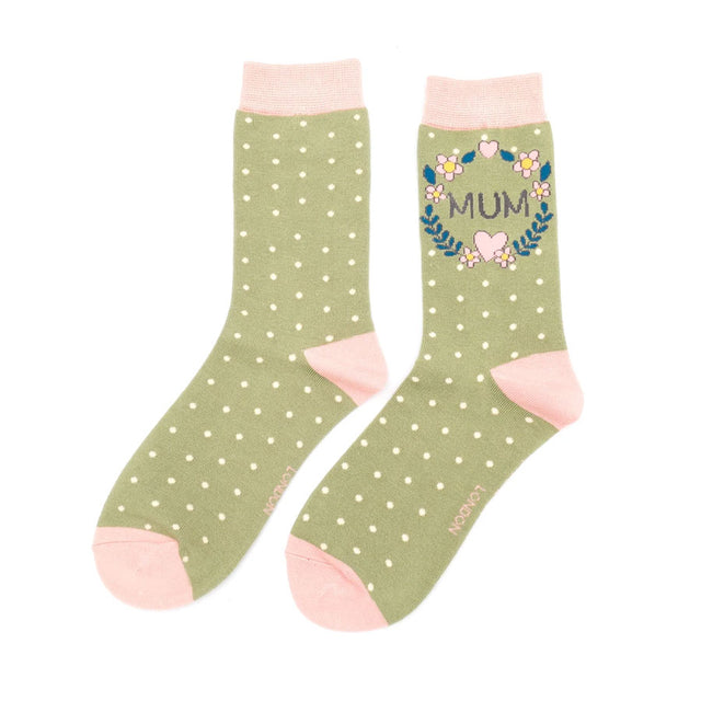 Miss Sparrow Moss Green Mum Floral Wreath Women's Socks