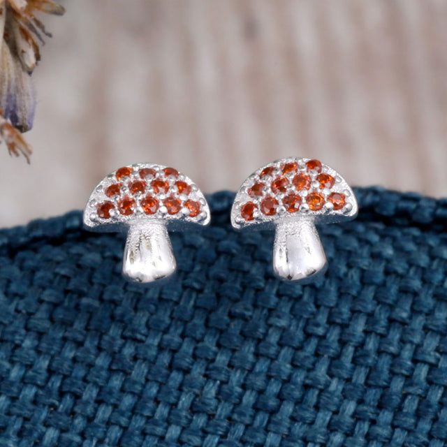 Attic Creations Enchantment Mushroom Stud Earrings in Silver Close Up
