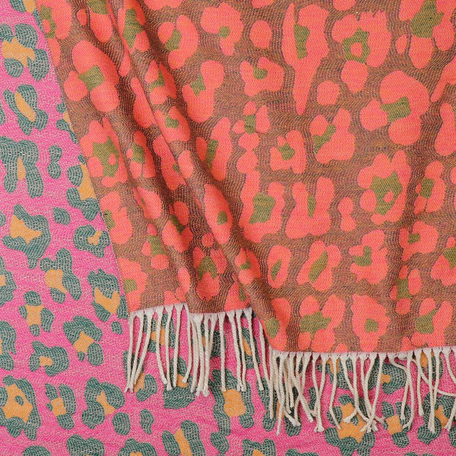 Orange and Pink Animal Print Jacquard Scarf Pom Boutique